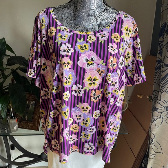 Bob Mackie Wearable Art Floral 2 Piece Set top skirt‎ pansie Purple Striped XL - Picture 5 of 11